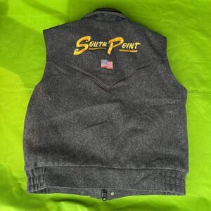 South Point Mens Wool Western Vest Grey Leather Trim NFR Rodeo Patch Medium